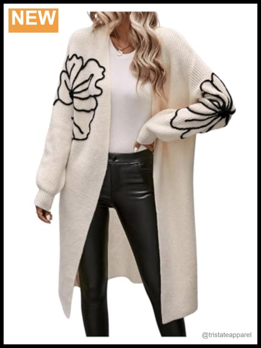 Chunky Floral Duster Cardigan Oversized Open Front Long Sleeve Knit Sweater